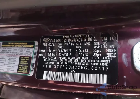 2021 Kia Telluride Lx z USA, uszkodzony, nr VIN 5XYP2DHCXMG160417